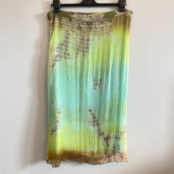 Vintage Tie-Dye Pattern Midi Skirt Vibrant Green, Turquoise Festival Boho Grunge - Picture 7 of 14